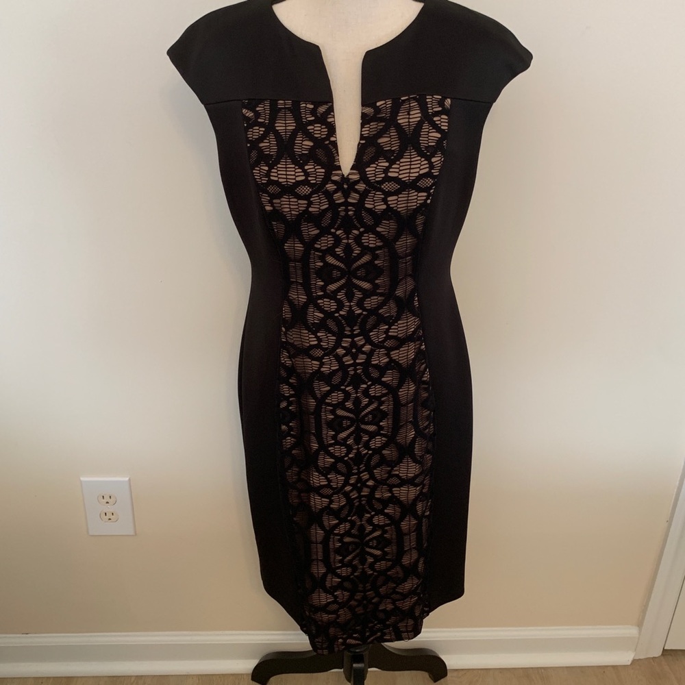 Black lace cocktail dress.